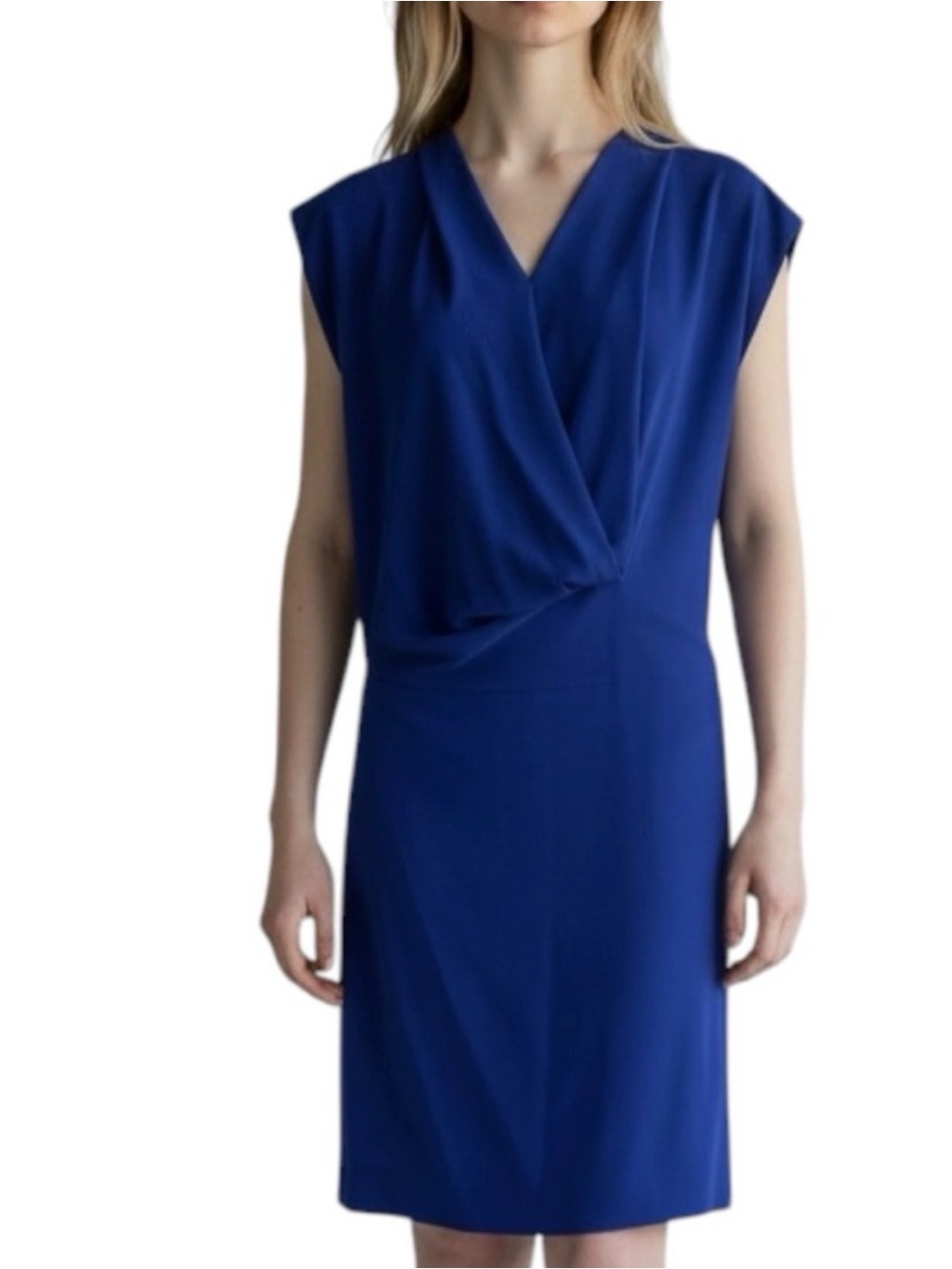 Diane Von Furstenberg Cobalt Blue Cap-Sleeve Wrap Midi Dress